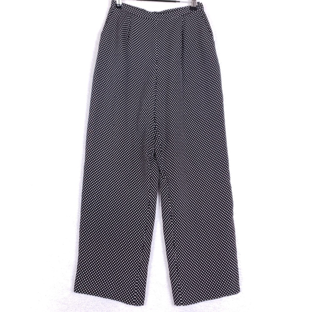Talbots Petites 4 Wide Leg Pants Black White Geometric Vintage 90s Career Wear‎